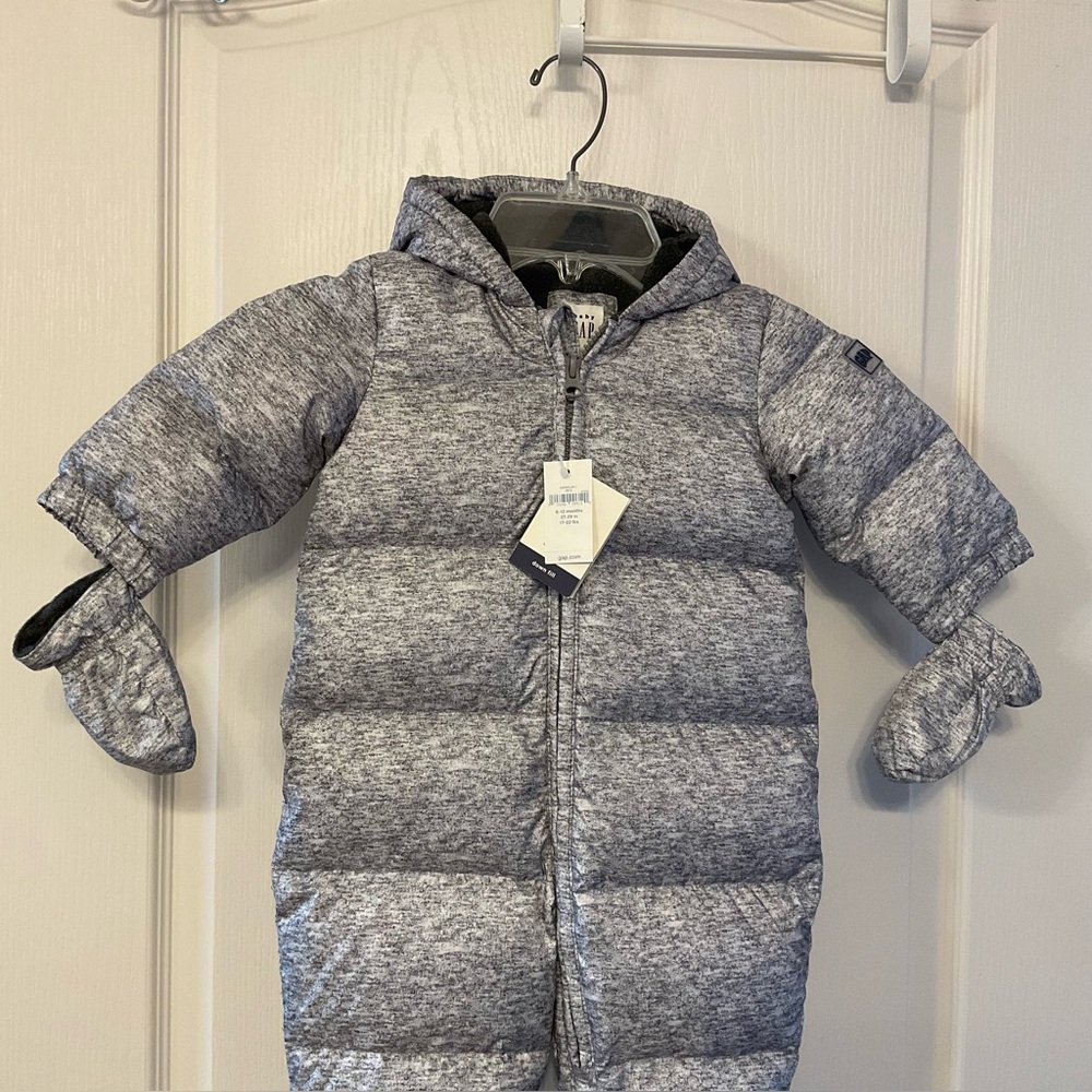 NWT Baby Gap Snowsuit 6-12M Gray Down Fleece